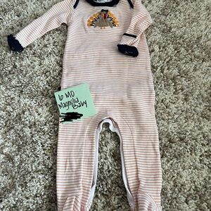 Magnolia Peach & Navy Striped Turkey Appliqué Footie